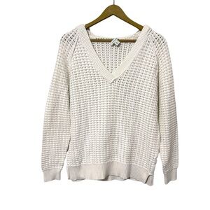 Sundance‎ Size Medium White Open Knit Hooded V Neck Sweater Coastal Boho Western